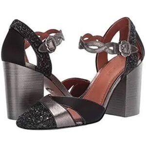 Coach Black and Silver Block Heel Sandals